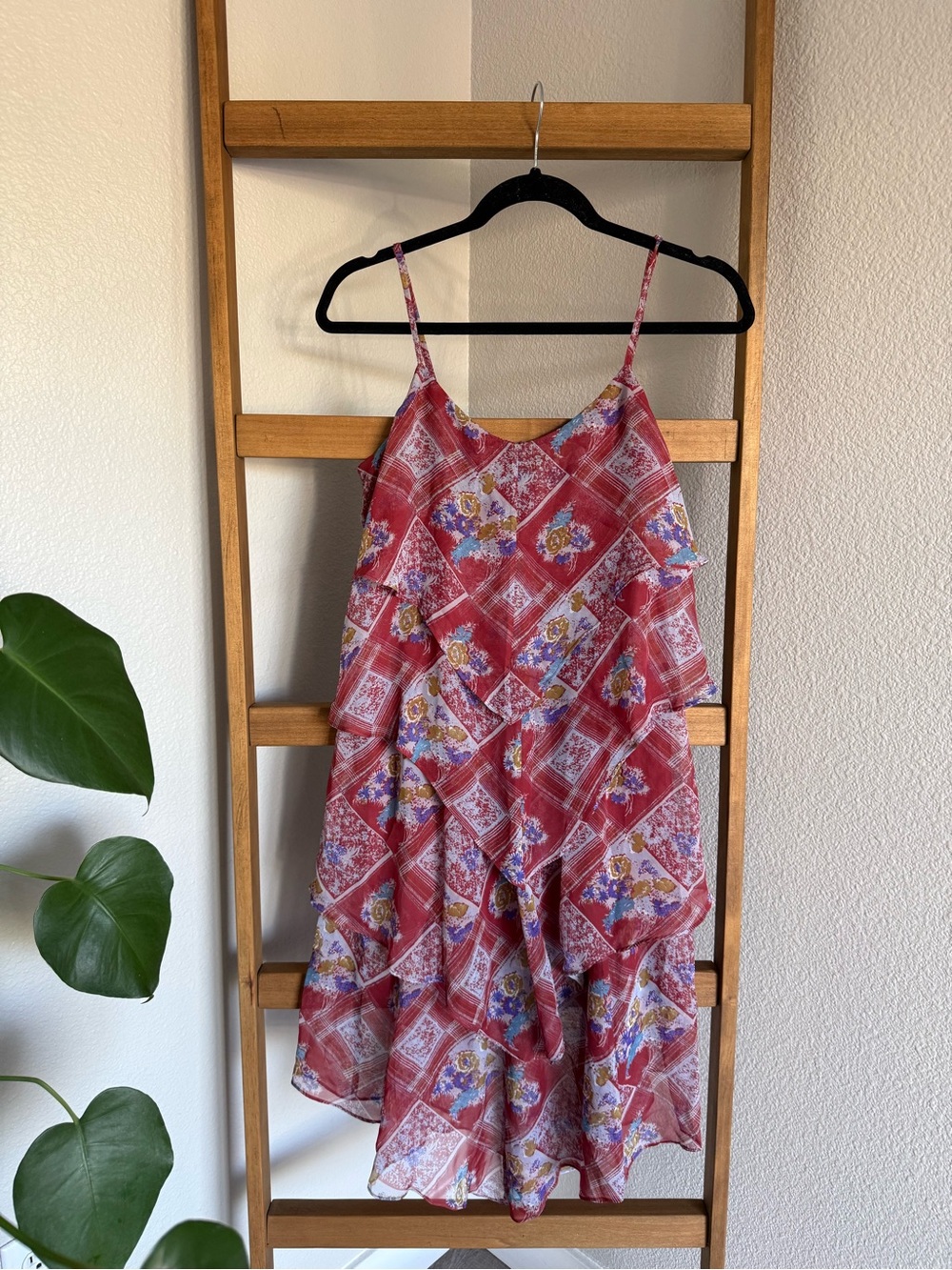 Free People Red Floral Tiered Slip Dress - Women's Size 8